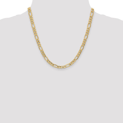 14K Yellow Gold 20 inch 6.25mm Semi-Solid Figaro with Lobster Clasp Chain Necklace