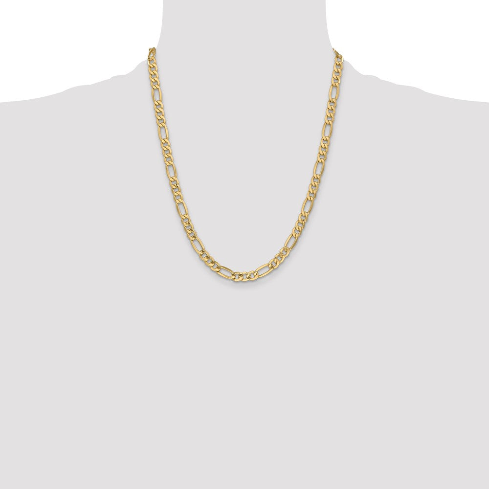14K Yellow Gold 22 inch 6.25mm Semi-Solid Figaro with Lobster Clasp Chain Necklace