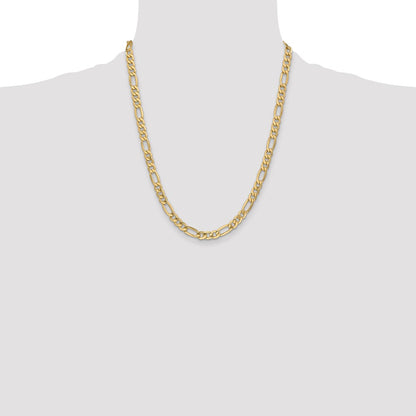 14K Yellow Gold 22 inch 6.25mm Semi-Solid Figaro with Lobster Clasp Chain Necklace