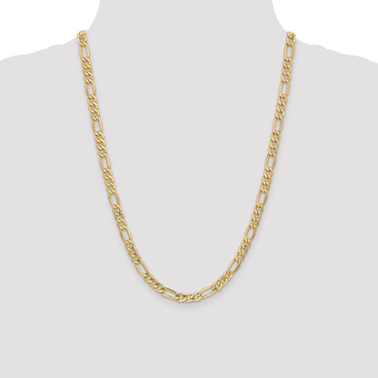 14K Yellow Gold 24 inch 6.25mm Semi-Solid Figaro with Lobster Clasp Chain Necklace
