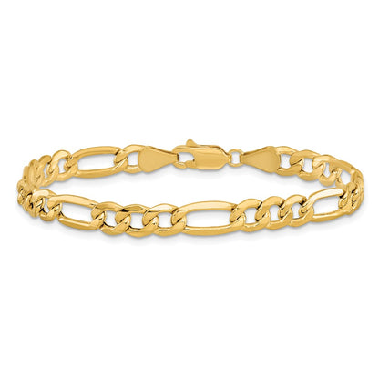 14K Yellow Gold 9 inch 6.25mm Semi-Solid Figaro with Lobster Clasp Chain Bracelet