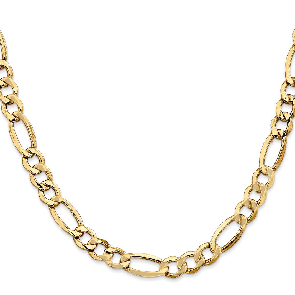 14K Yellow Gold 20 inch 7.3mm Semi-Solid Figaro with Lobster Clasp Chain Necklace