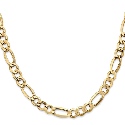 14K Yellow Gold 20 inch 7.3mm Semi-Solid Figaro with Lobster Clasp Chain Necklace