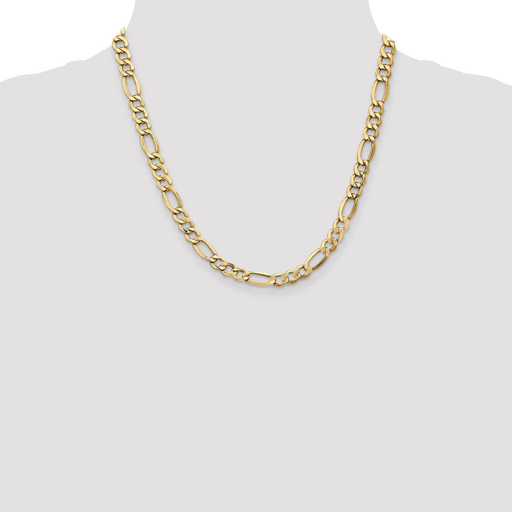 14K Yellow Gold 20 inch 7.3mm Semi-Solid Figaro with Lobster Clasp Chain Necklace