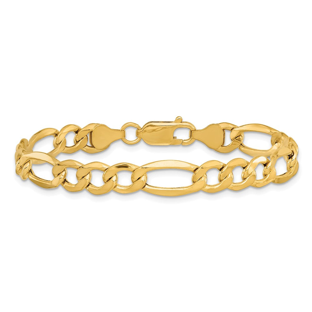 14K Yellow Gold 9 inch 7.3mm Semi-Solid Figaro with Lobster Clasp Chain Bracelet