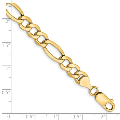 14K Yellow Gold 9 inch 7.3mm Semi-Solid Figaro with Lobster Clasp Chain Bracelet