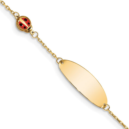 Solid 14K Yellow Gold Children's Enamel Ladybug w/.5in ext. ID Bracelet
