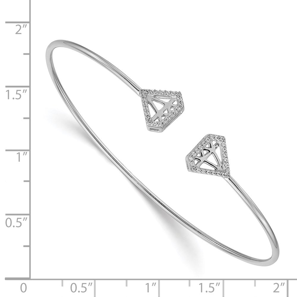 14k White Gold Natural Diamond Gem-Motif Flexible Cuff Bangle
