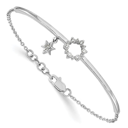 14k White Gold w/Star Dangle Natural Diamond Bangle w/.5in ext Bracelet
