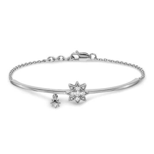 14k White Gold w/Star Dangle Natural Diamond Bangle w/.5in EXT Bracelet