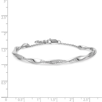 14k White Gold Natural Diamond Twist Bangle w/.5in EXT Bracelet