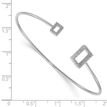 14k White Gold Natural Diamond Squares Flexible Cuff Bangle