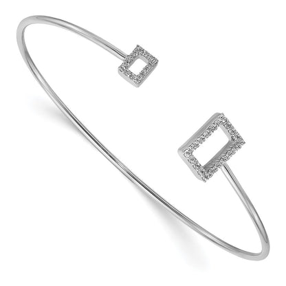 14k White Gold Natural Diamond Squares Flexible Cuff Bangle