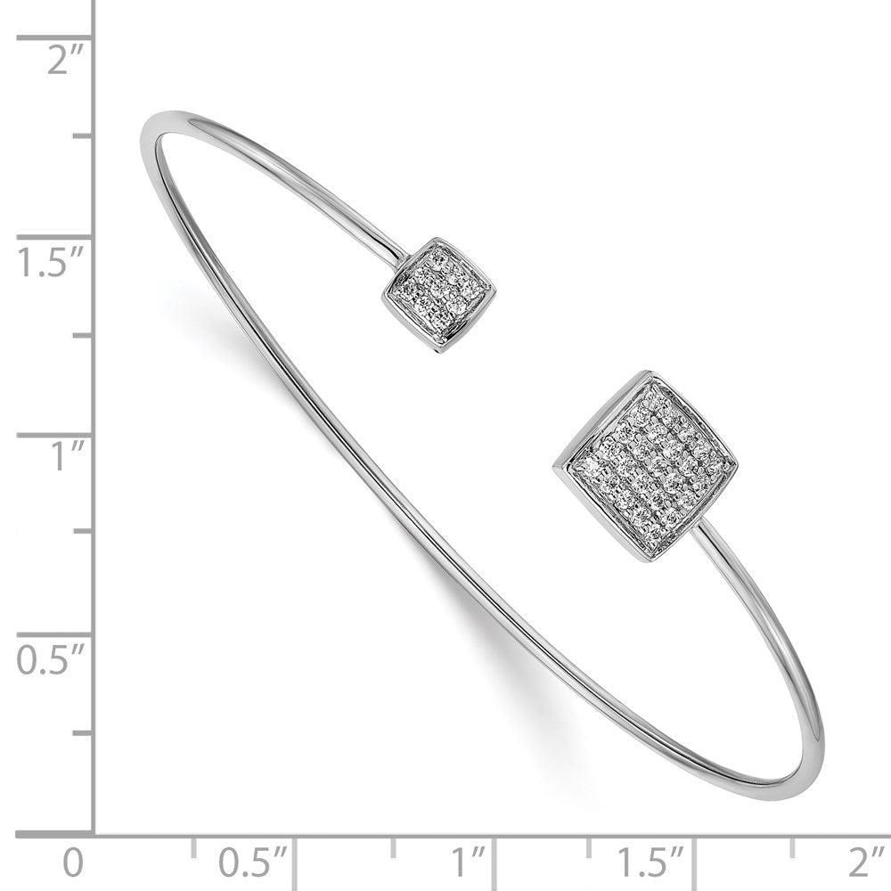 14k White Gold Natural Diamond Squares Flexible Cuff Bangle