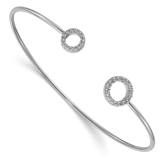 14k White Gold Natural Diamond Circles Flexible Cuff Bangle