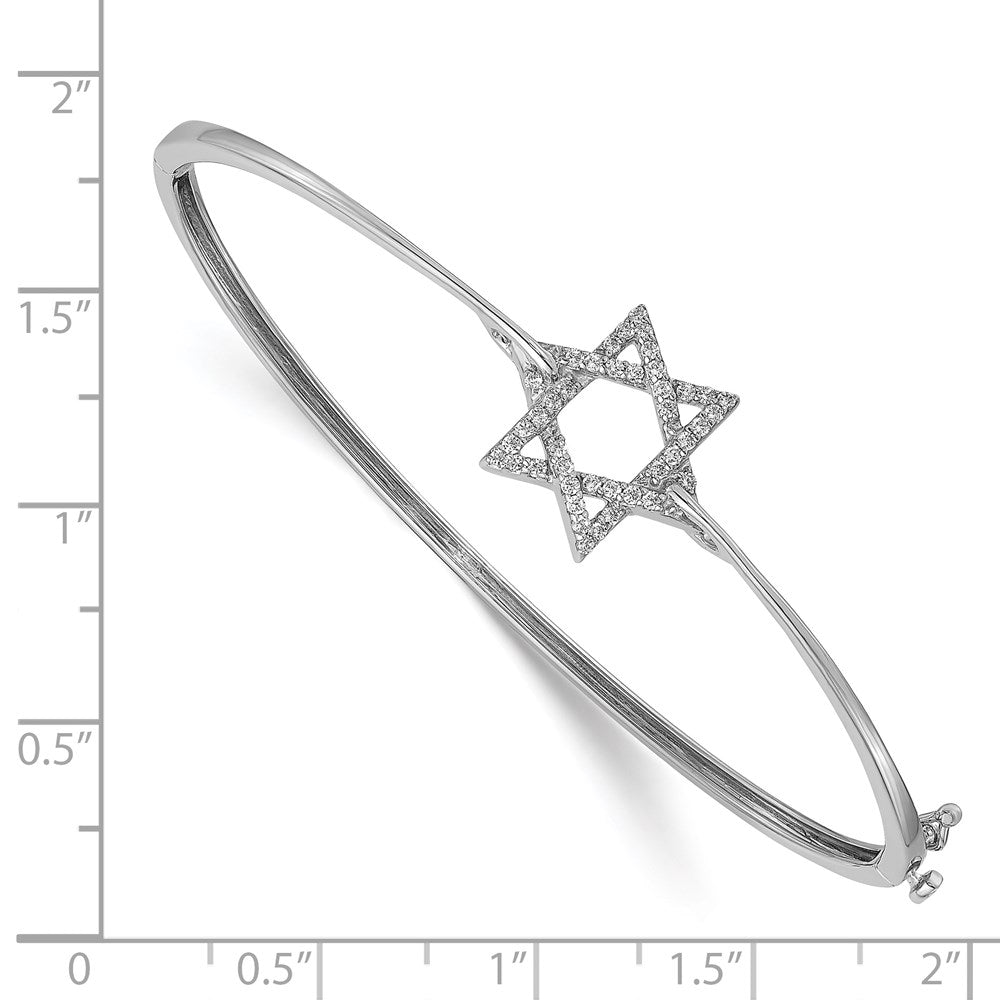 14k White Gold Natural Diamond Star of David Hinged Bangle