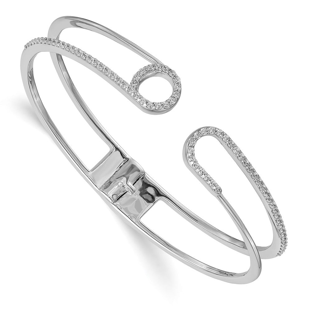 14k White Gold Natural Diamond Safety Pin Spring Hinged Bracelet