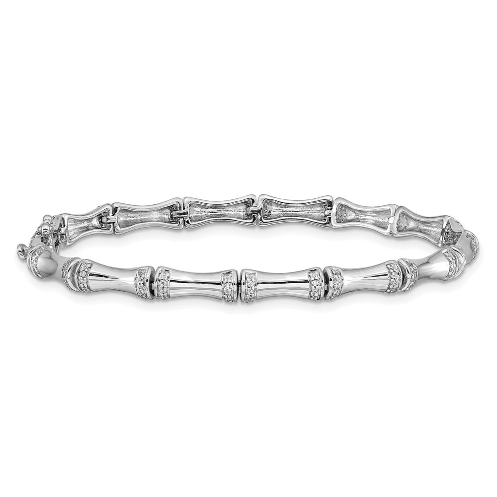14k White Gold Natural Diamond Bamboo Design Bracelet