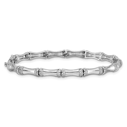 14k White Gold Natural Diamond Bamboo Design Bracelet