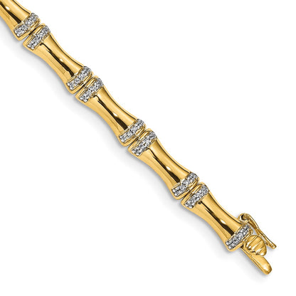 14k Yellow Gold Gold Natural Diamond Bamboo Design Bracelet
