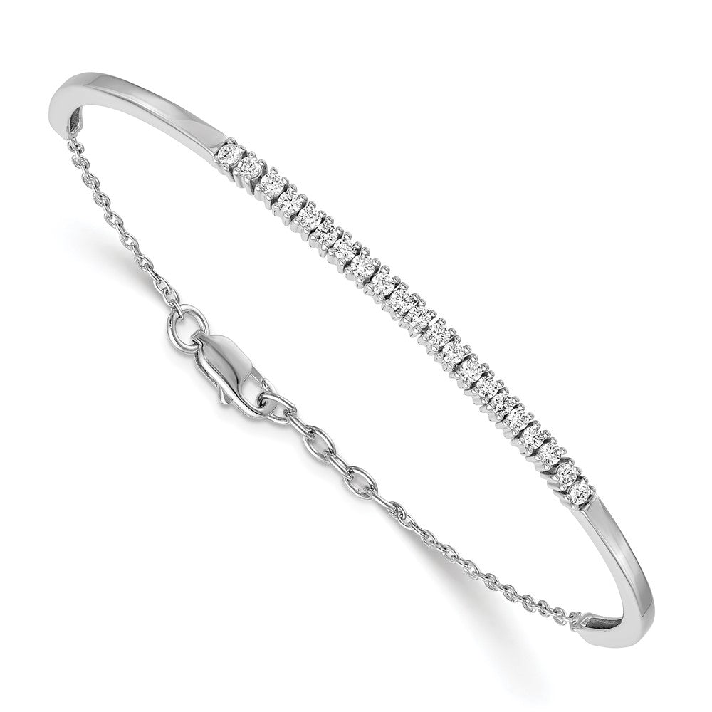 14k White Gold Natural Diamond w/.25 In Ext Bangle Bracelet