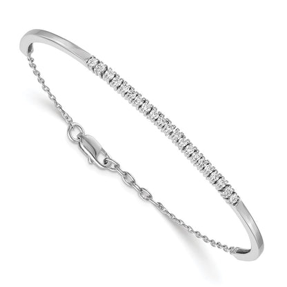 14k White Gold Natural Diamond w/.25 In Ext Bangle Bracelet