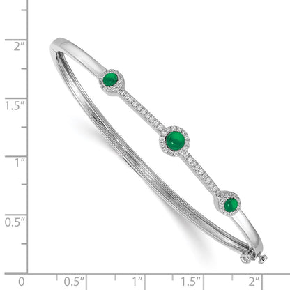 14k White Gold Natural Diamond and Cabochon Emerald Bangle