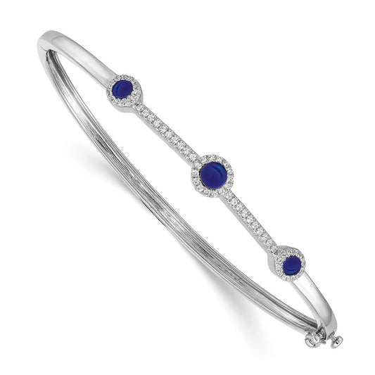 14k White Gold Natural Diamond and Cabochon Sapphire Bangle