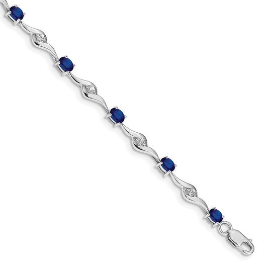 14k White Gold Blue Sapphire/White Sapphire Bracelet