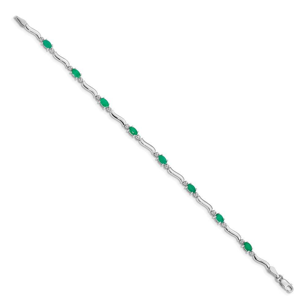 14k White Gold Natural Diamond and Emerald Bracelet