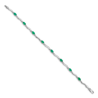 14k White Gold Natural Diamond and Emerald Bracelet
