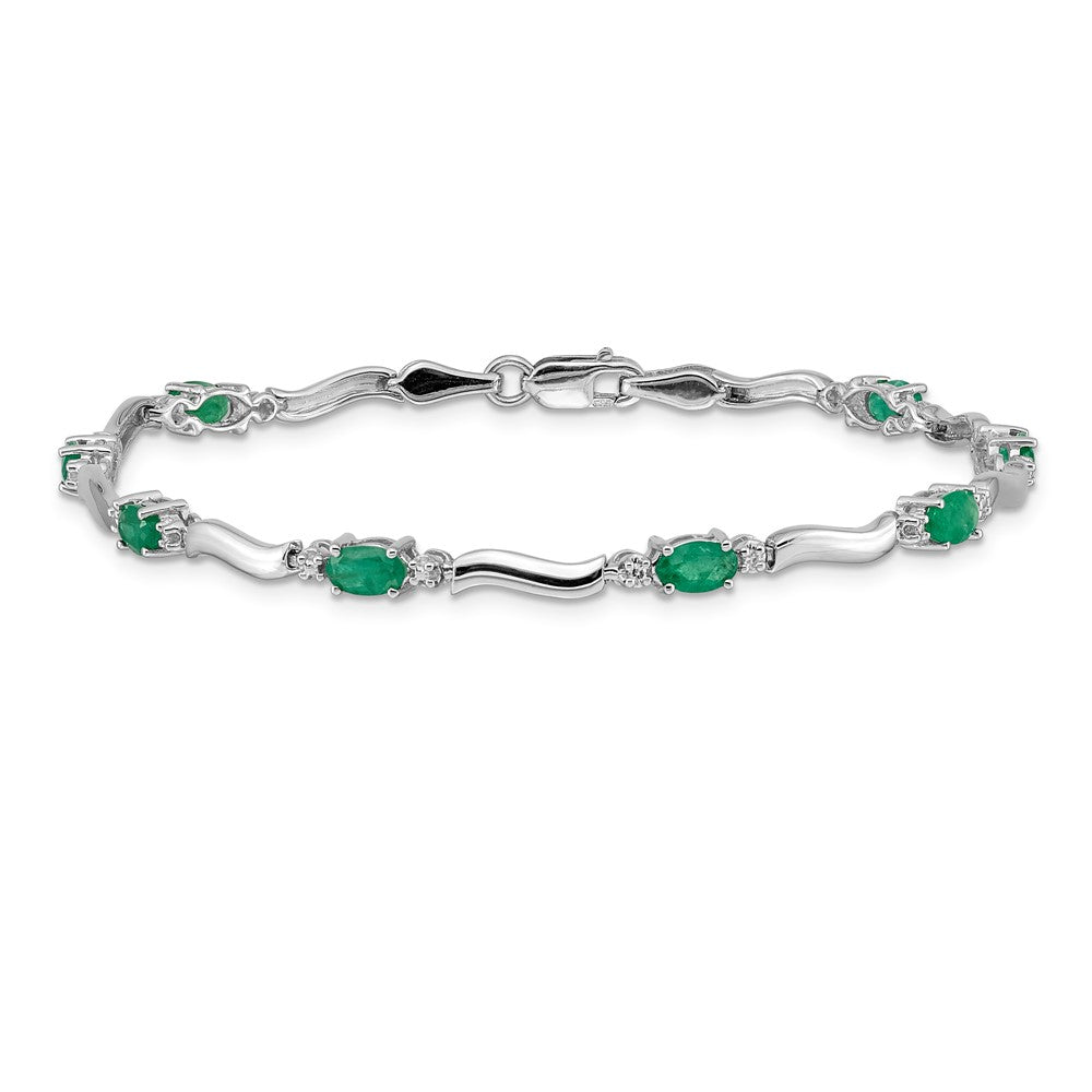 14k White Gold Natural Diamond and Emerald Bracelet