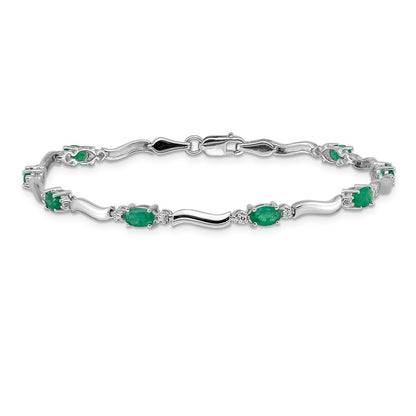 14k White Gold Natural Diamond and Emerald Bracelet