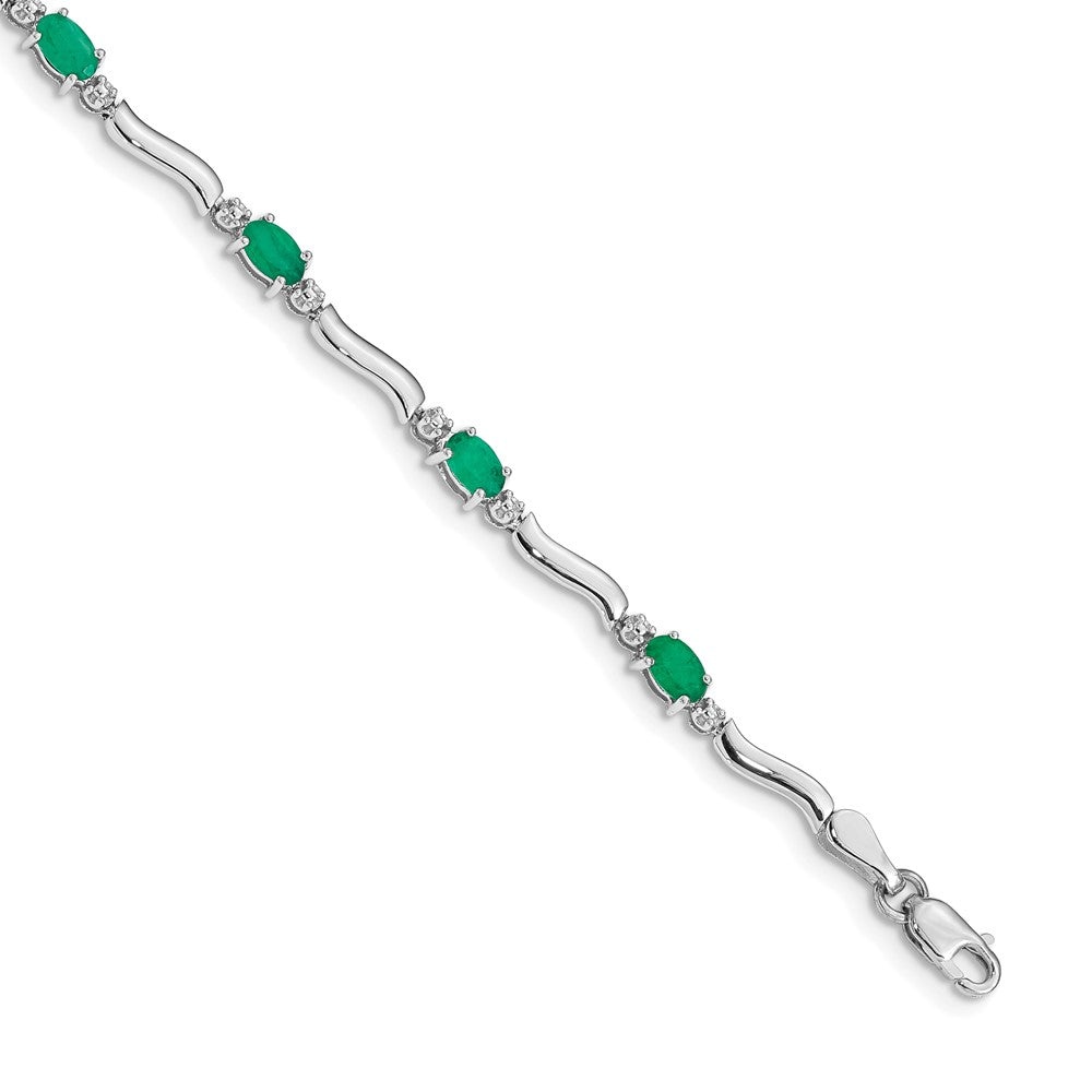14k White Gold Natural Diamond and Emerald Bracelet