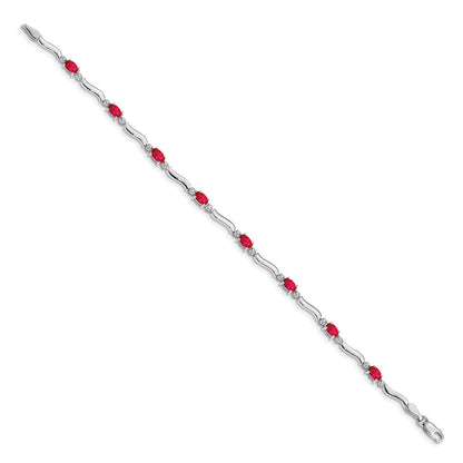 14k White Gold Natural Diamond and Ruby Bracelet