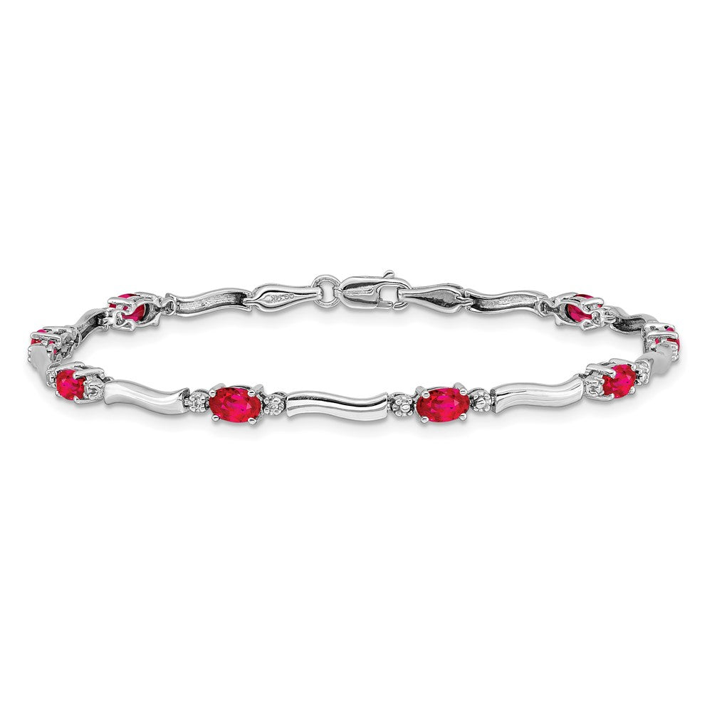 14k White Gold Natural Diamond and Ruby Bracelet