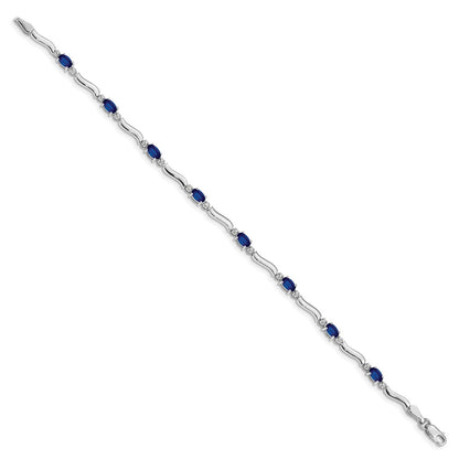 14k White Gold Natural Diamond and Sapphire Bracelet
