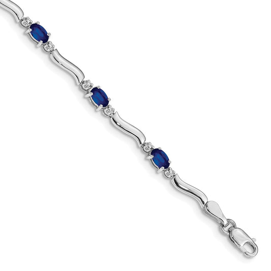 14k White Gold Natural Diamond and Sapphire Bracelet