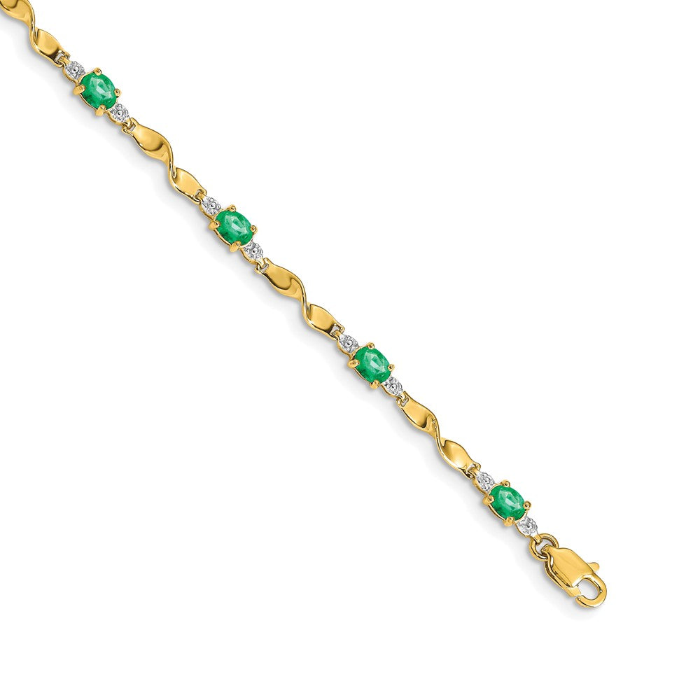 14k Yellow Gold Natural Diamond and Oval Emerald Bracelet