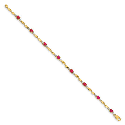 14k Yellow Gold Natural Diamond and Oval Ruby Bracelet