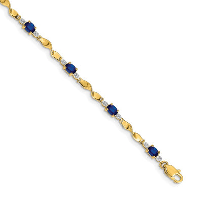 14k Yellow Gold Natural Diamond and Oval Sapphire Bracelet
