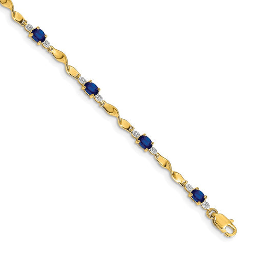 14k Yellow Gold Natural Diamond and Oval Sapphire Bracelet
