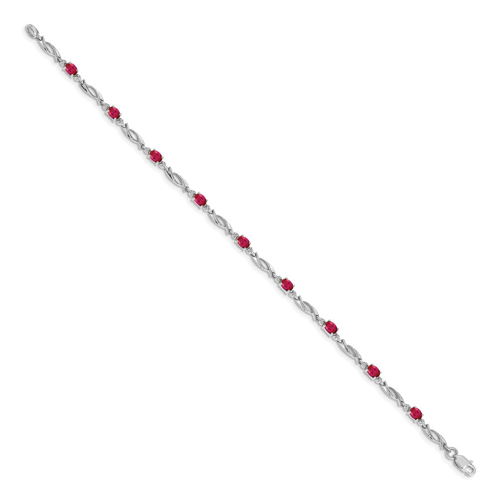 14k White Gold Natural Diamond and Ruby Bracelet