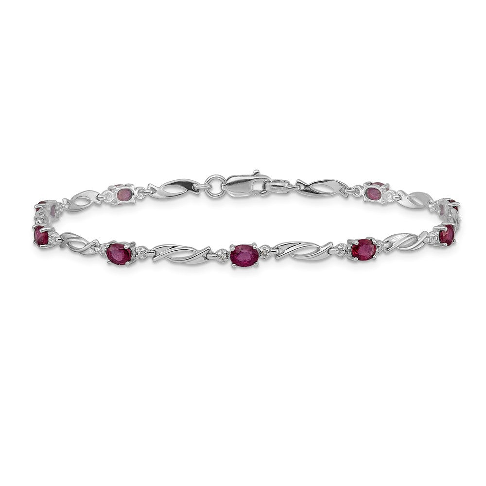 14k White Gold Natural Diamond and Ruby Bracelet