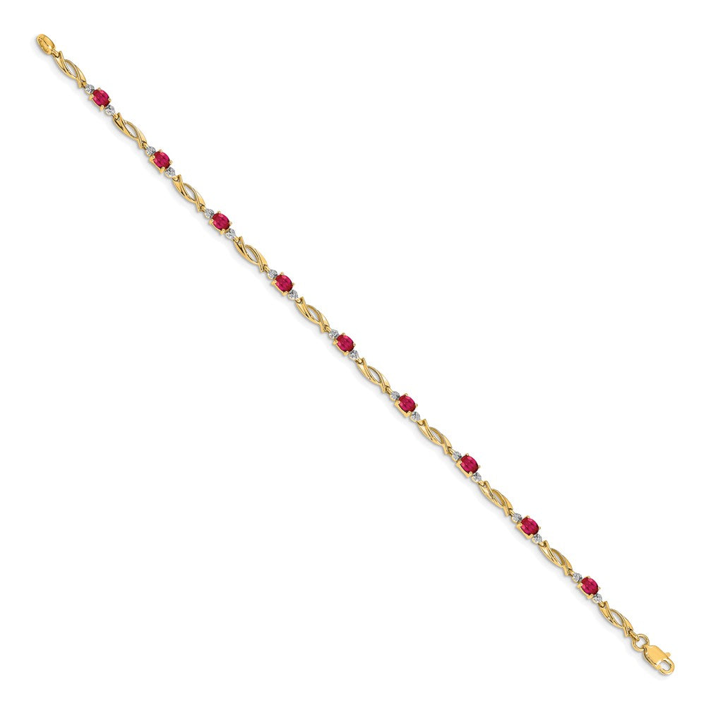 14k Yellow Gold Natural Diamond and Oval Ruby Bracelet