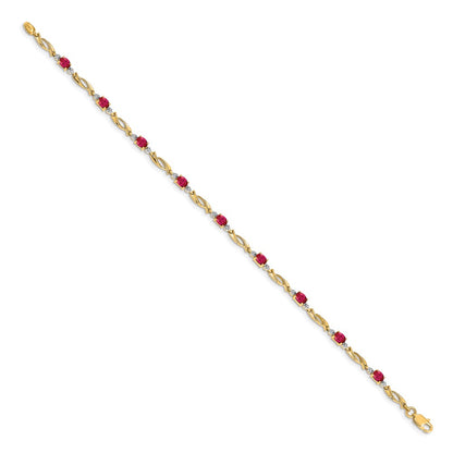 14k Yellow Gold Natural Diamond and Oval Ruby Bracelet