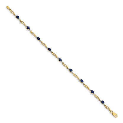 14k Yellow Gold Natural Diamond and Oval Sapphire Bracelet