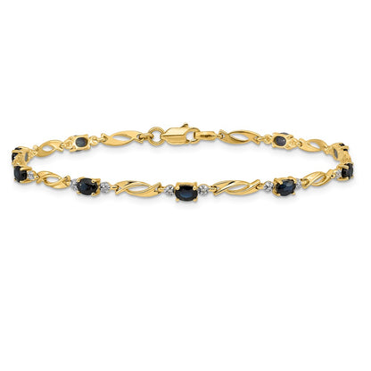 14k Yellow Gold Natural Diamond and Oval Sapphire Bracelet