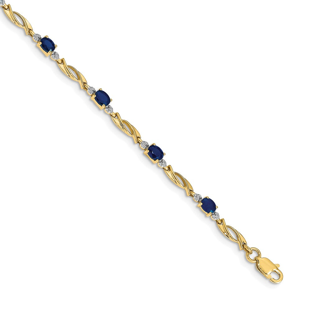 14k Yellow Gold Natural Diamond and Oval Sapphire Bracelet