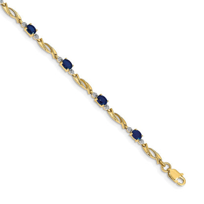 14k Yellow Gold Natural Diamond and Oval Sapphire Bracelet